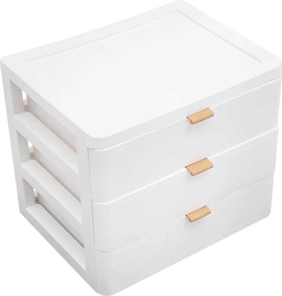 Organiseur de bureau à 3 tiroirs en plastique blanc PP avec plateau