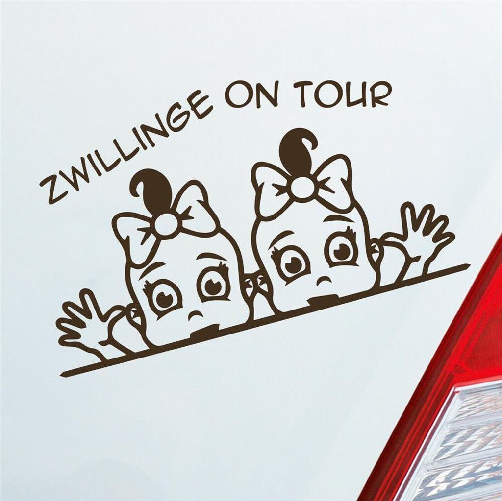 Auto Aufkleber Zwillinge on Tour Board Baby Mädchen 19x11 cm Braun Sticker Heckscheibenaufkleber