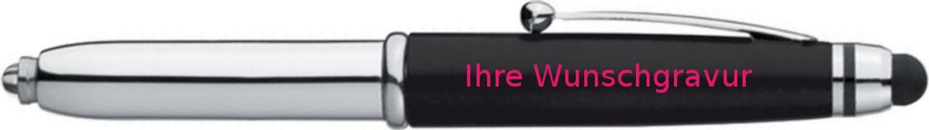 LED Touchpen Kugelschreiber mit pinkfarbender Gravur / Farbe: silber-schwarz