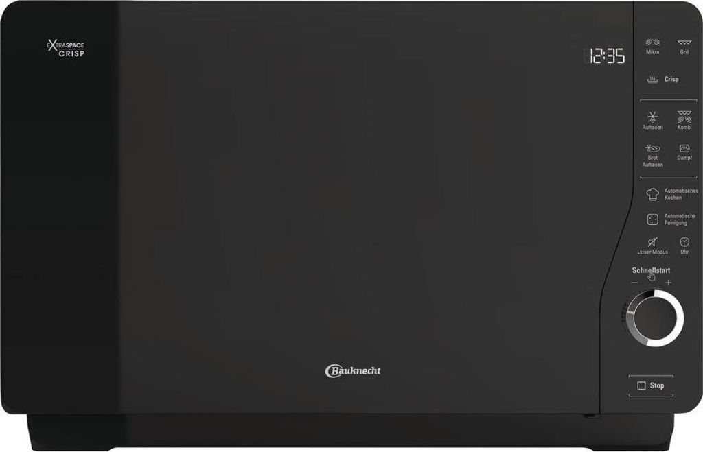 A black Bauknecht microwave oven shown from the front.