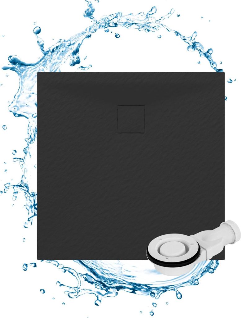 Granitan | Duschwanne Teja - 80 x 80 cm - Schwarz - Antirutsch-Oberfläche - Hochwertiger Duroplast