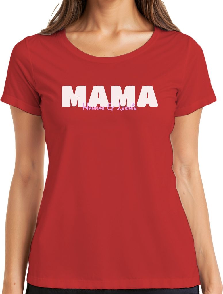 Mama Personalisiert mit Namen der Kinder Geschenkidee für 1. Muttertagsgeschenk für Väter Damen T-Shirt, Rot, S