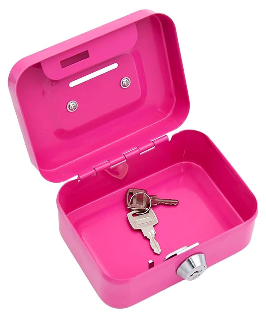Kleine Geldkassette, Rosa Sparbüchse mit Tastensperre, Abschließbar mit Schlüssel, 11,5 x 8,5 x 5,8 cm
