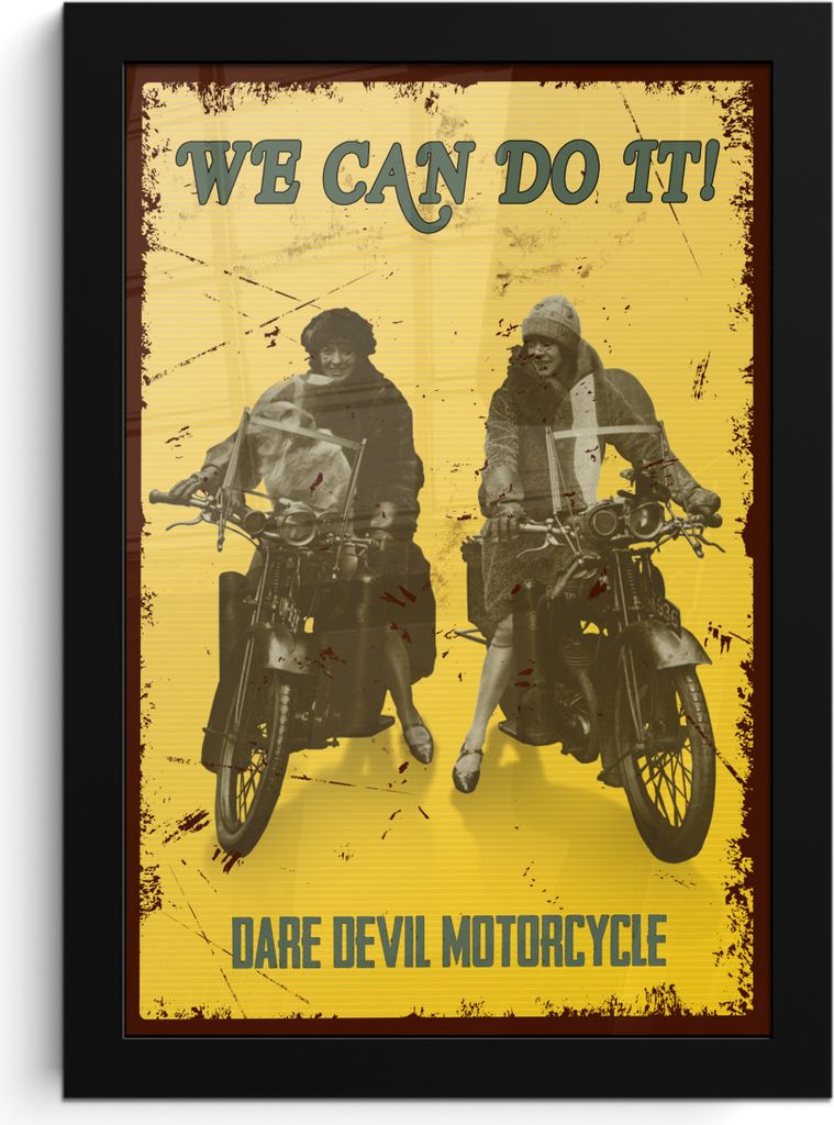 MuchoWow MuchoWow Gerahmtes Poster Motorrad - Retro - Frauen - Zeichnung 20x30 cm - Poster mit zchwarzem Bilderrahmen - Drucken - Bilder Poster...