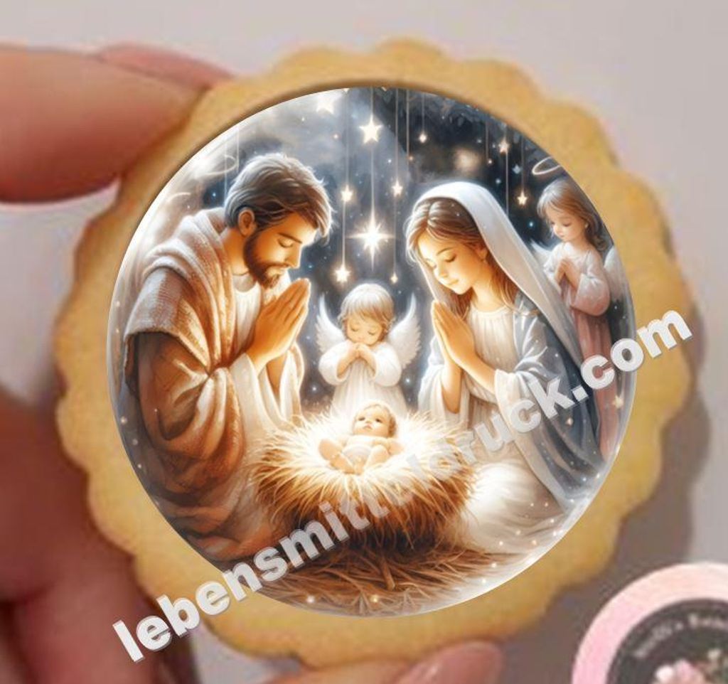 Weihnachten Krippe Aufleger klein 1 Seite A4 für Lebkuchen, Cupcakes, Kekse, Kuchen in verschiedenen Durchmessern Oblatenpapier 0,6 Wafer Paper Au...