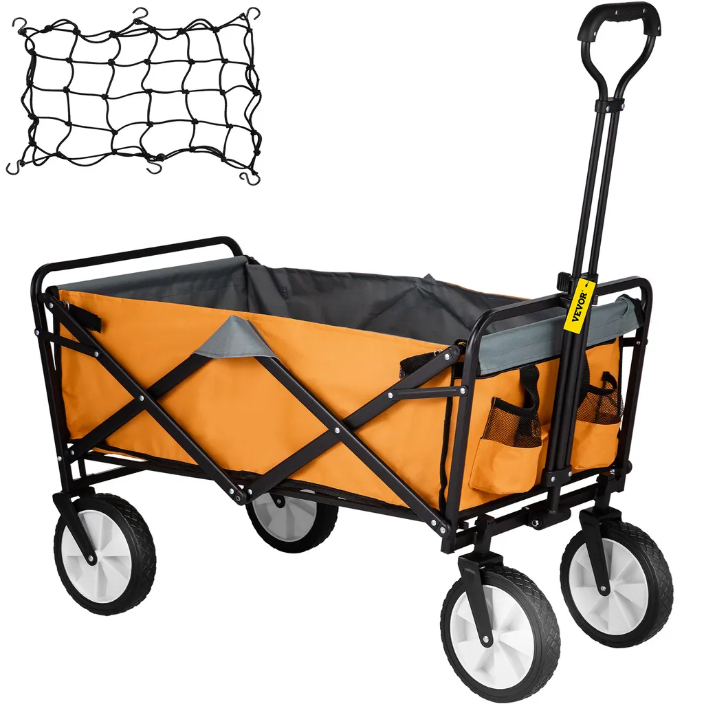 Carrello a mano VEVOR pieghevole con freno ruota anteriore Carrello a mano in acciaio verniciato a polvere con tetto 83x44x25cm Carrello a mano 100 kg di capacità di carico Carrello a mano arancione Ideale per gite di giardinaggio