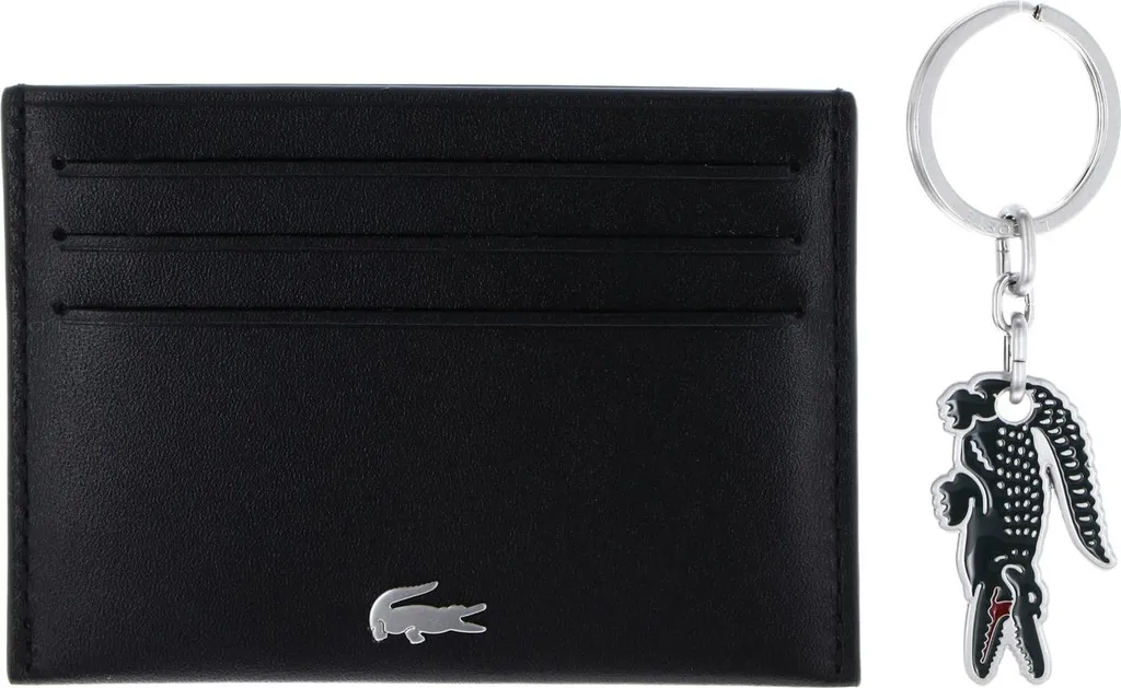 Porte-cartes Lacoste Kr Croc Noir avec Anneau Clé en Vert Sinople Foncé