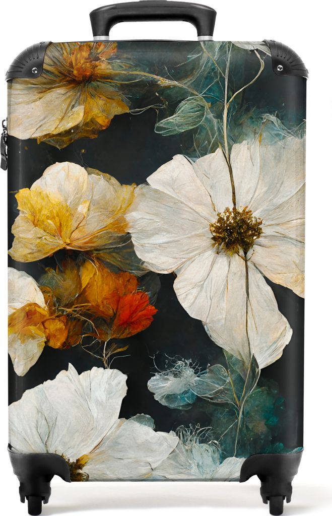 NoBoringSuitcases.com Koffer Handgepäck Trolley Rollkoffer Kleine Reisekoffer mit 4 Rollen - Blumen - Pflanzen - Schwarz - Weiß - Cabin Size < ...