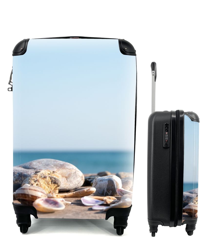 MuchoWow Koffer Handgepäck Trolley Rollkoffer Kleine Reisekoffer mit 4 Rollen - Muscheln - Strand - Meer - Sommer - Sonne - Cabin Size < 55x40x2...