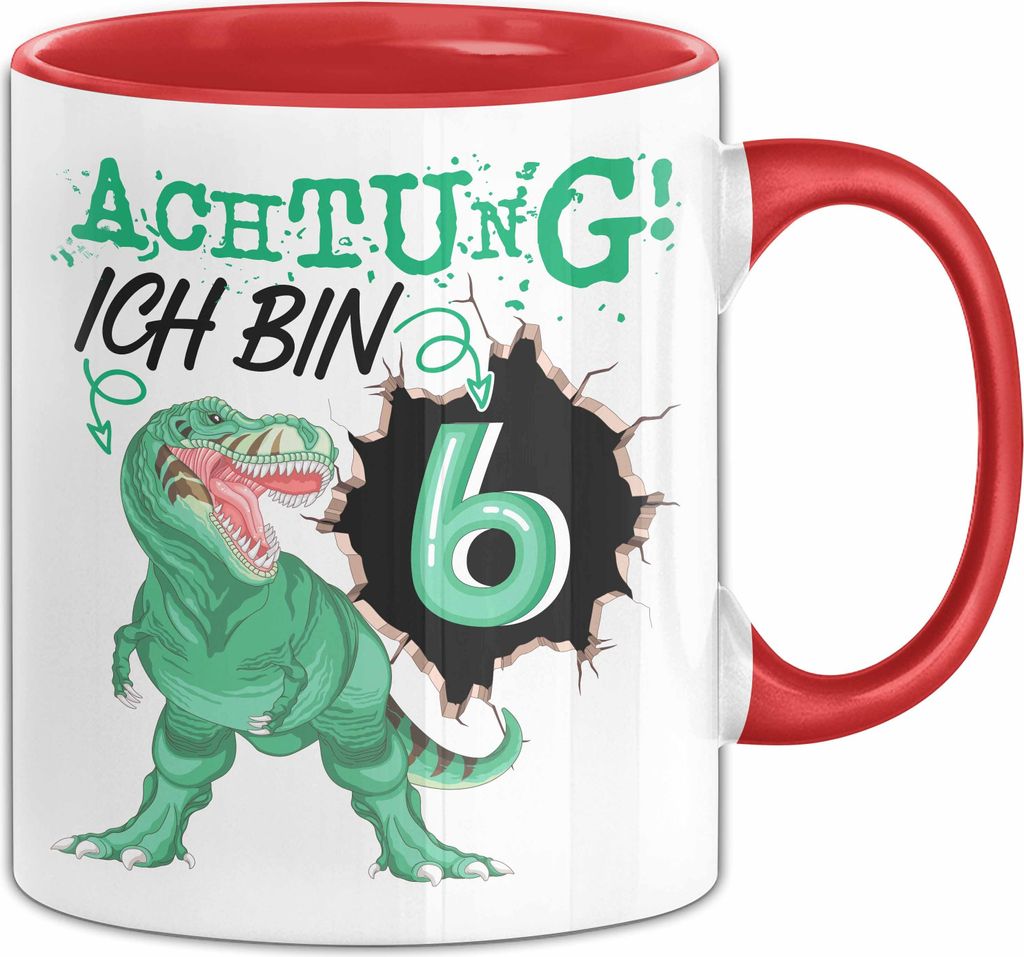6. Geburtstag Geschenk Tasse Becher Jungs Sohn T-Rex Produktbild 