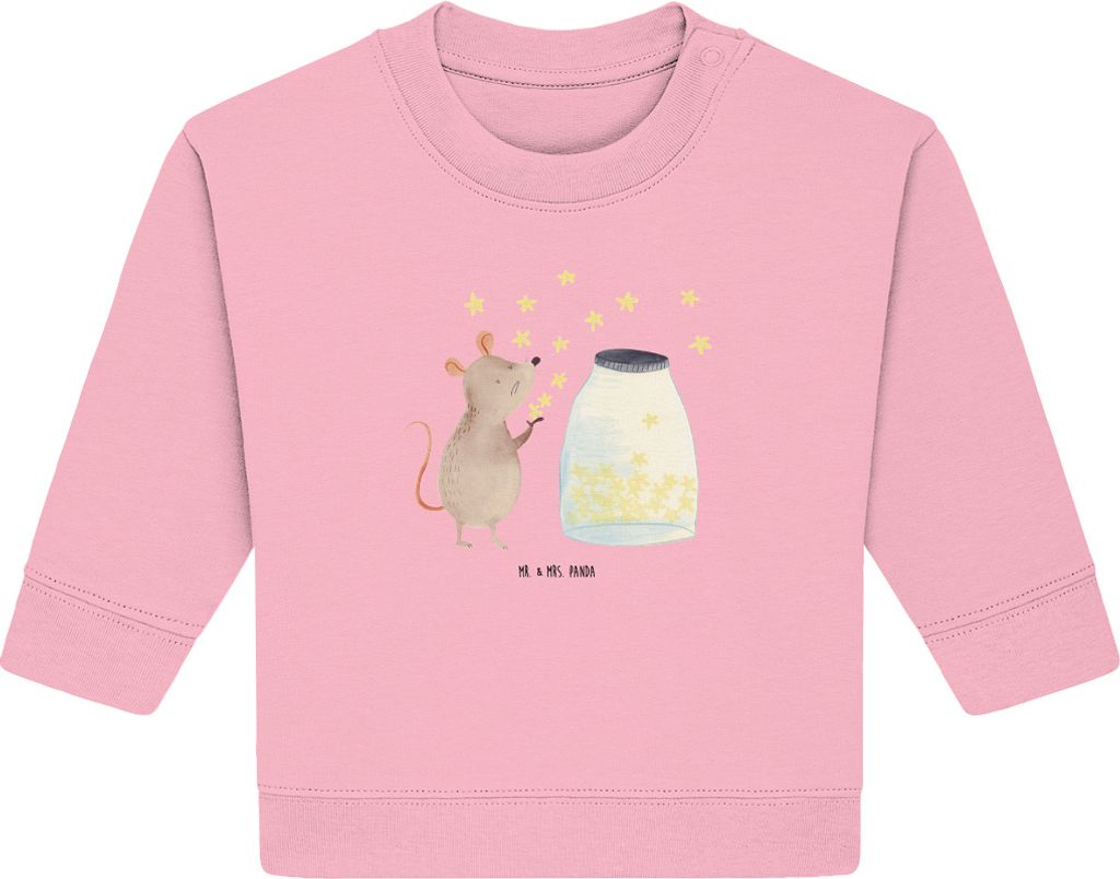 Mr. & Mrs. Panda Organic Baby Pullover Maus Sterne 6. - 12. Monat - Baumwolle Pink - Geschenk, Geburt, Lustige Sprüche, Bullover, Träume, Geburts...