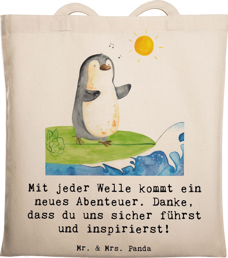 Mr. & Mrs. Panda canvas tasche Surfen Trainerin Abenteuer - Transparent - Geschenk, Tote Bag, Jutebeutel, Sportart, Einkaufstasche, Shopping, Dank,...