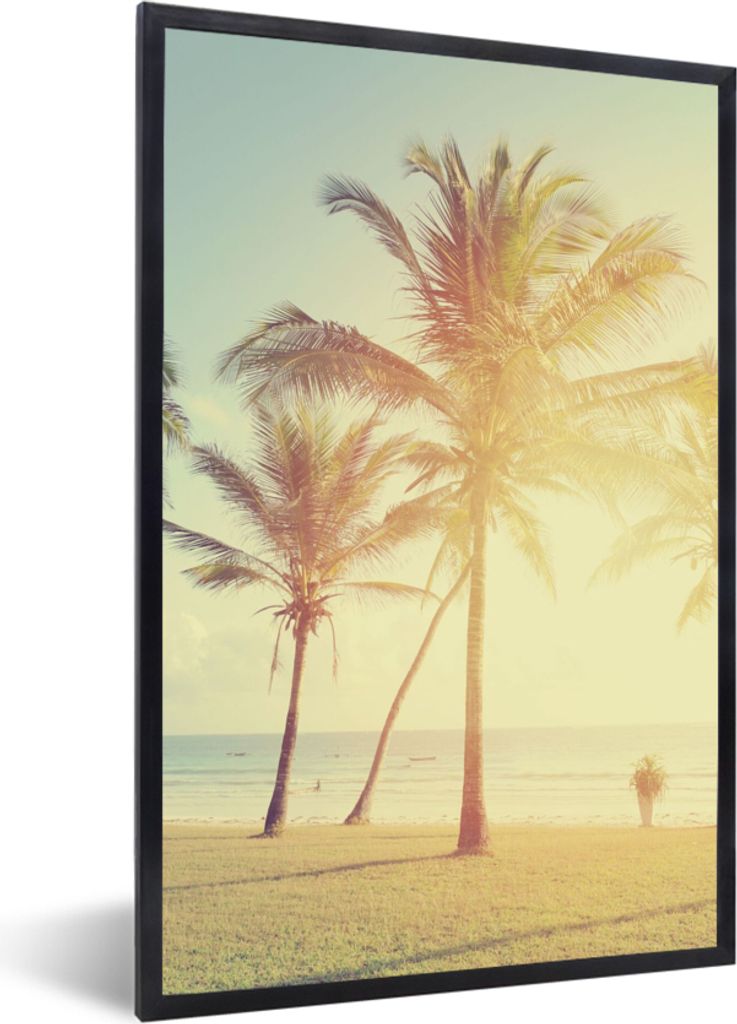 MuchoWow Gerahmtes Poster Meer - Palme - Sommer - Sonne - Strand 40x60 cm - Poster mit Schwarzem Bilderrahmen Wandposter Rahmen Foto Bilder - Pap...