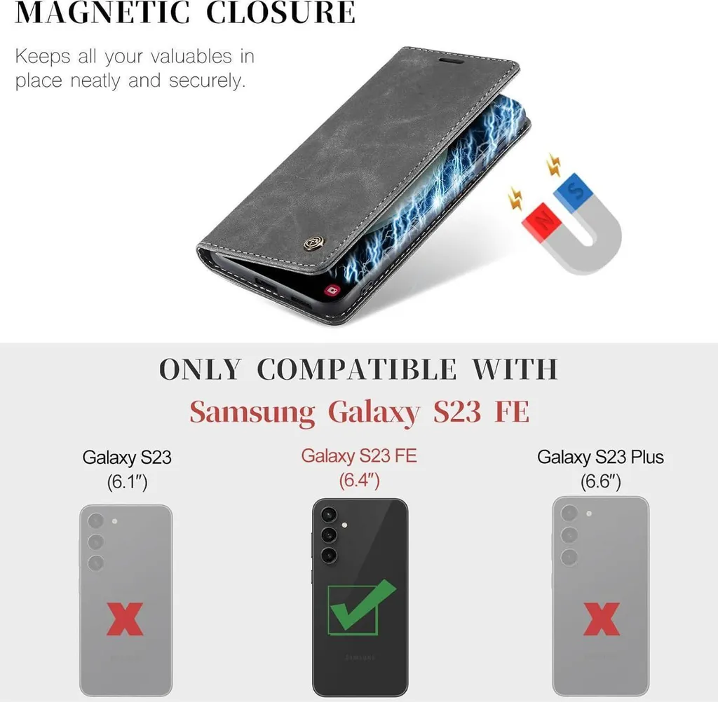 Custodia Samsung S23 FE 5G Grigio - Offerta Protezione Pelle Stand - 2
