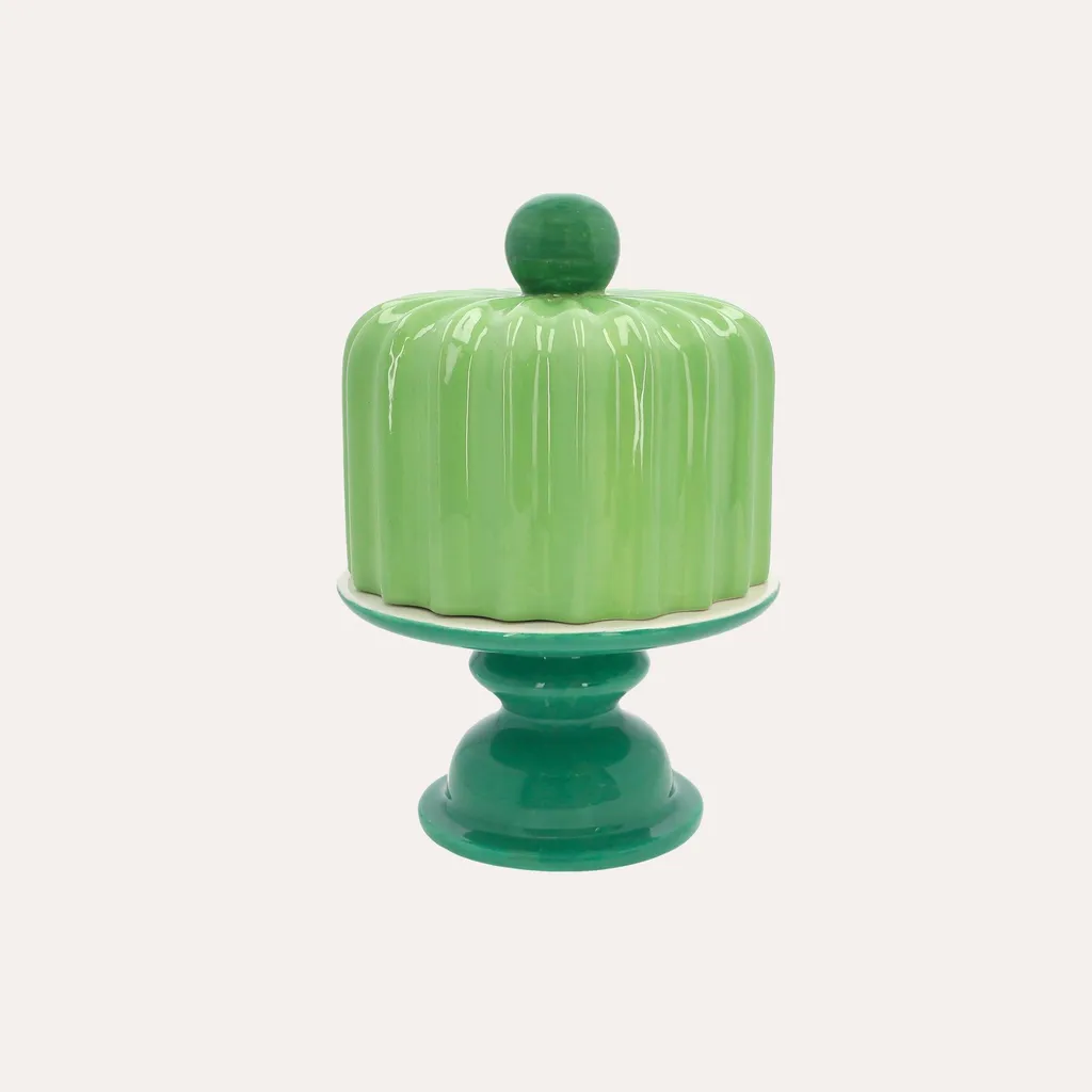 Plat en Céramique Émaillée Vert Brillant avec Couvercle Format 30x18 cm