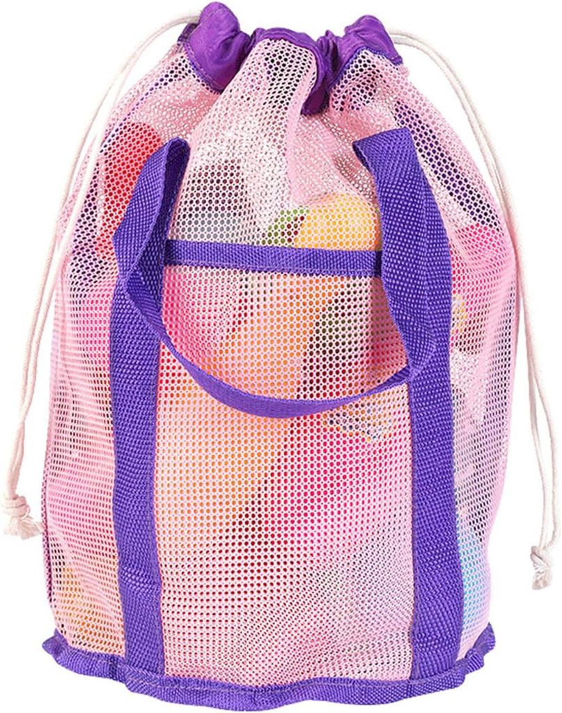 Großer Strandbeutel aus Netzgewebe, ideal zur Aufbewahrung von Strandutensilien im Urlaub, z. B. für Muscheln und andere Strandartikel