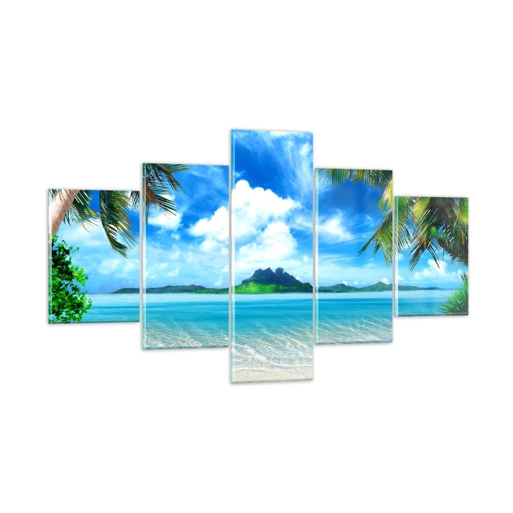 Bilder auf glas - Strand Urlaub Insel Palme - 125x70cm - Glasbilder - Wandbilder - Kunstdruck - zum Aufhängen bereit - Wanddekoration aus Glas - G...