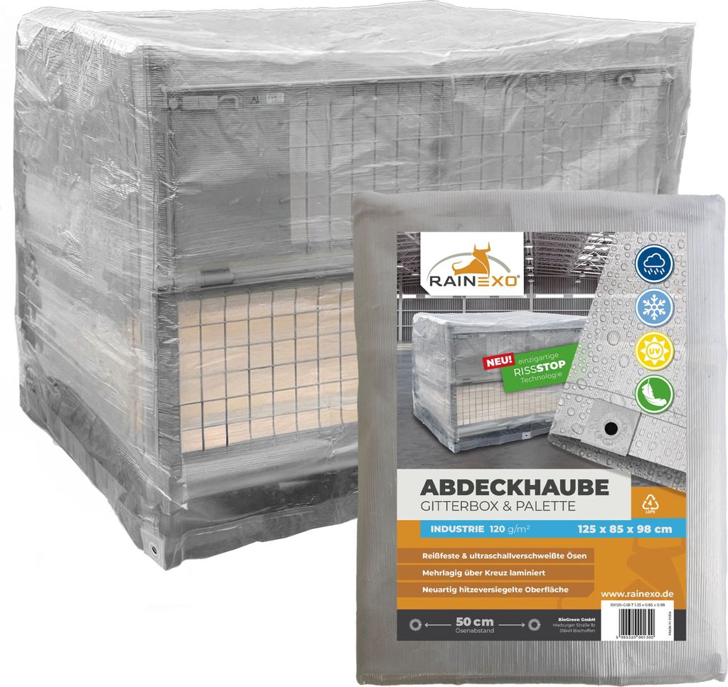 Rainexo Abdeckhaube für Gitterbox Transparent 120g/m² Produktbild 