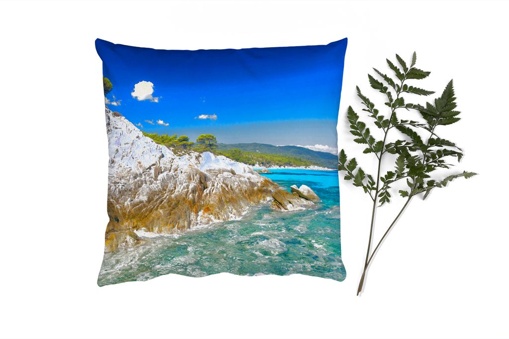 MuchoWow Zierkissen Sofakissen Wohnzimmer Dekokissen 40x40 cm Meer - Klippe - Sommer - Tropisch - Foto Kissen - Schlafzimmer Dekoration