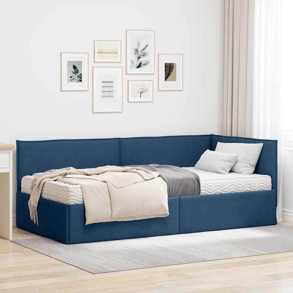 "Schlussverkauf" EckBettgestell - für 1 Person - mit Matratze - mit Kopfteil - 2 pcs - Blau Samt C982