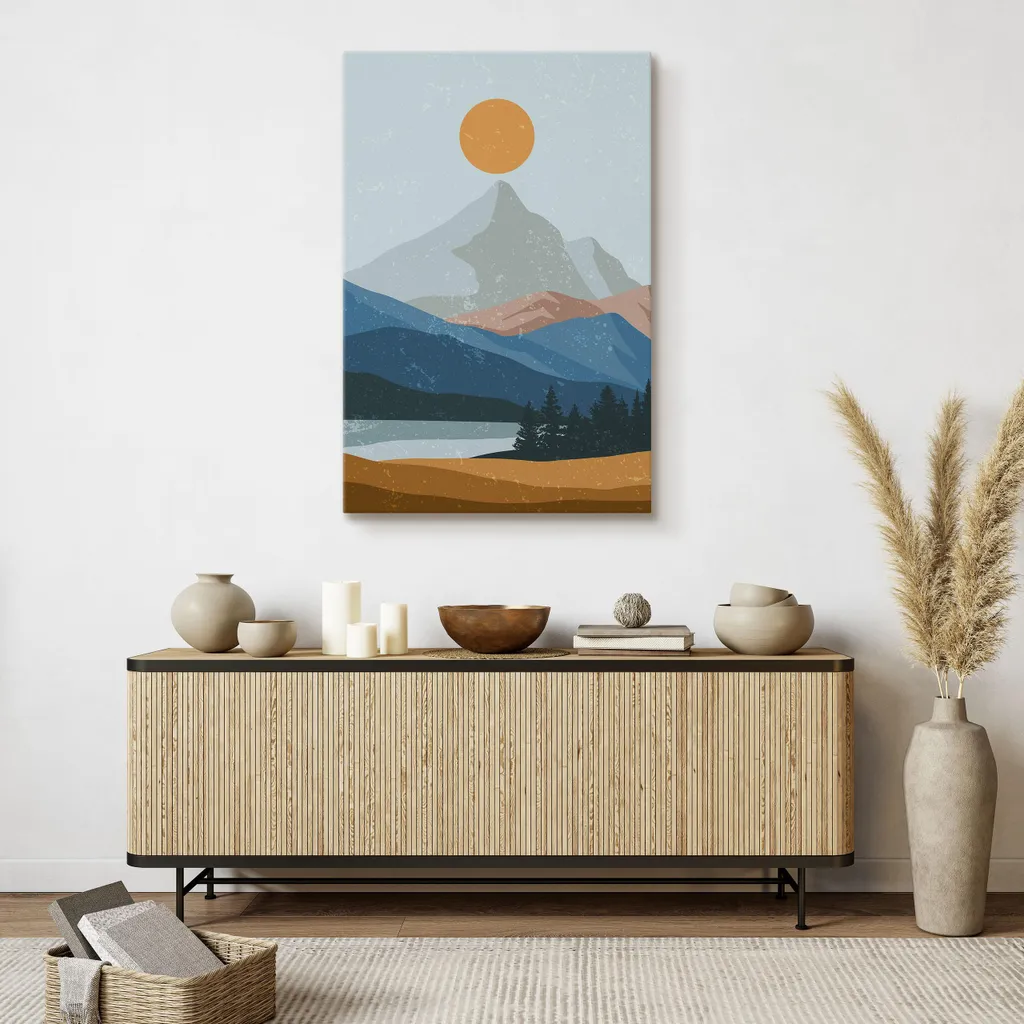 Quadro Boho Montagna e Sole 80x120cm - Stampa su Tela per Sala da Pranzo - 7