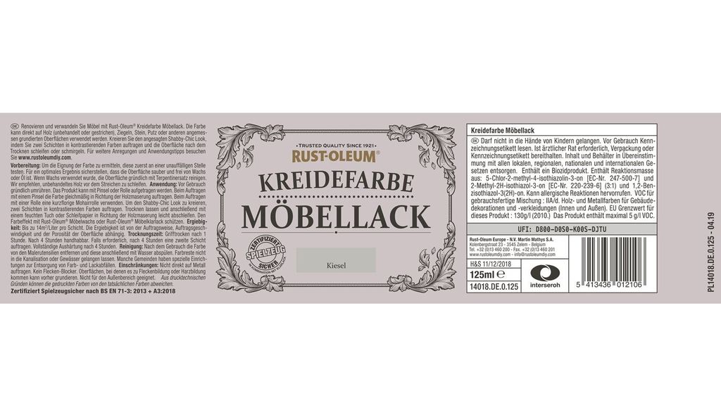 Rust Oleum Shabby Kreidefarbe Möbellack Kiesel mattes Produktbild 3