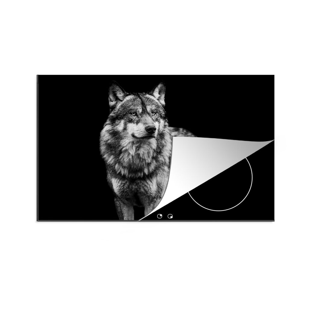 KitchenYeah Herdabdeckplatte Wolf - Tiere - Wild - Schwarz - Weiß , 81x52cm, Küche Deko, Glaskeramikkochfeld Herdabdeckung, Abdeckplatte fùr K...