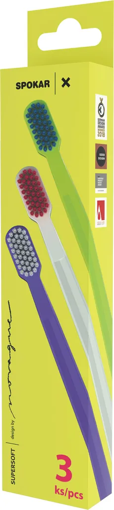 Brosse à Dents Souple SPOKAR X 3500 pour Gencives Sensibles - Set de 3