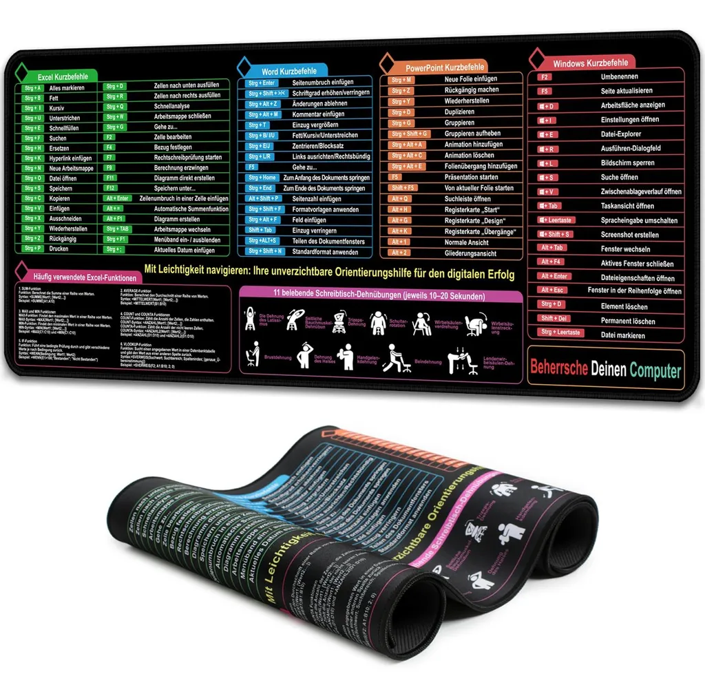 Tapis de souris grand format : fini l'oubli des raccourcis Excel Word