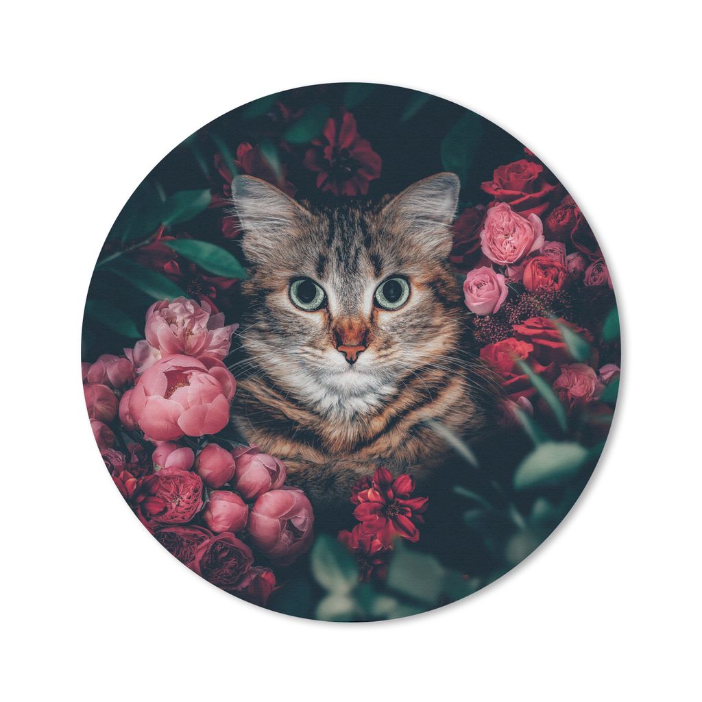 MuchoWow Mauspad Mousepad Katze - Blumen - Blätter - Botanisch 20x20 cm - Mousepads - Maus Mat - Pad - Mausunterlage - Schreibtischmatte