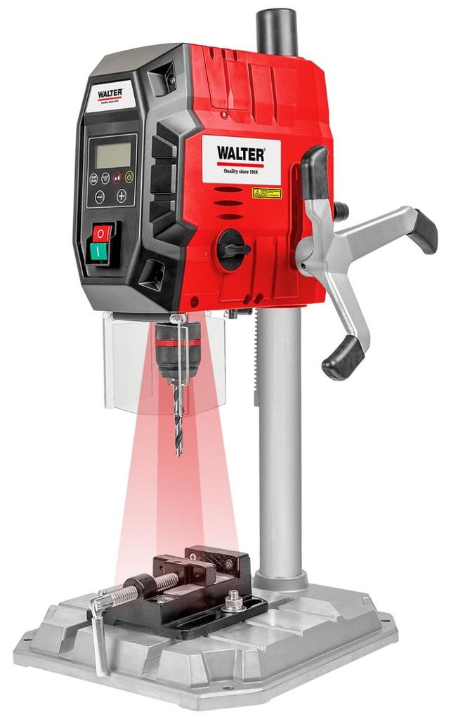WALTER Tischbohrmaschine 900 W, Standbohrmaschine mit Digitaldisplay für einfache Bedienung, Kreuzlinienlaser und praktisches LED-Arbeitslicht, Ex...