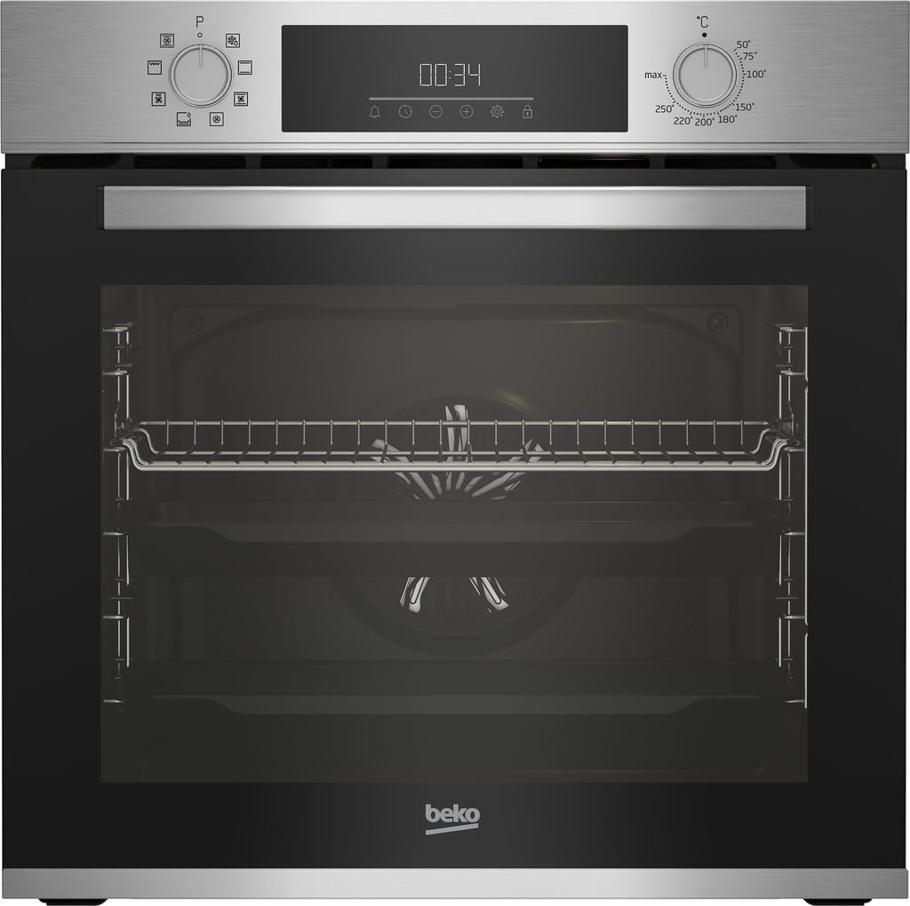 A front view of a built-in oven.