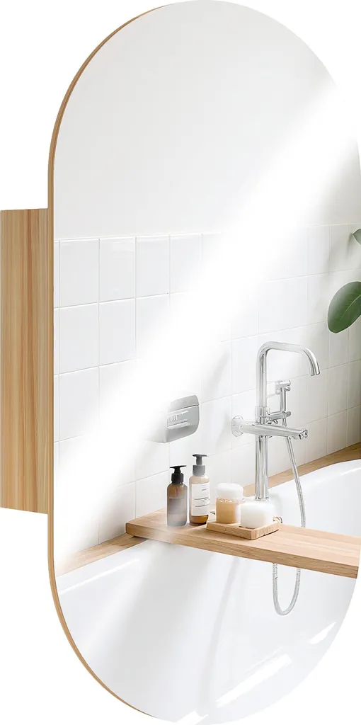 Armoire murale miroir ovale sans cadre 45 x 90 cm design bois moderne