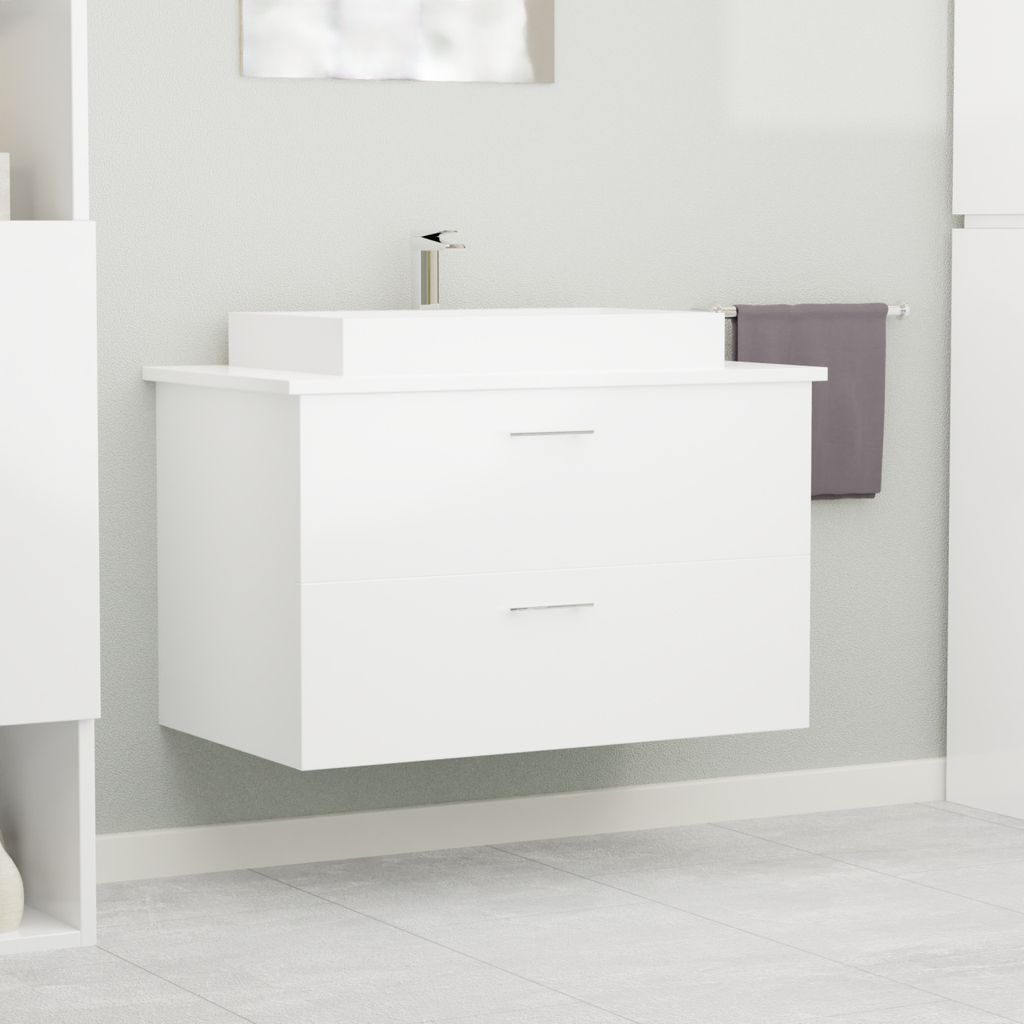 Garlivo Waschbeckenunterschrank GLA-80 Weiss mit Schubladen, Badezimmer Waschtischunterschrank hängend , Breite 80 cm, Soft-Close, Push-to-Open/ T...