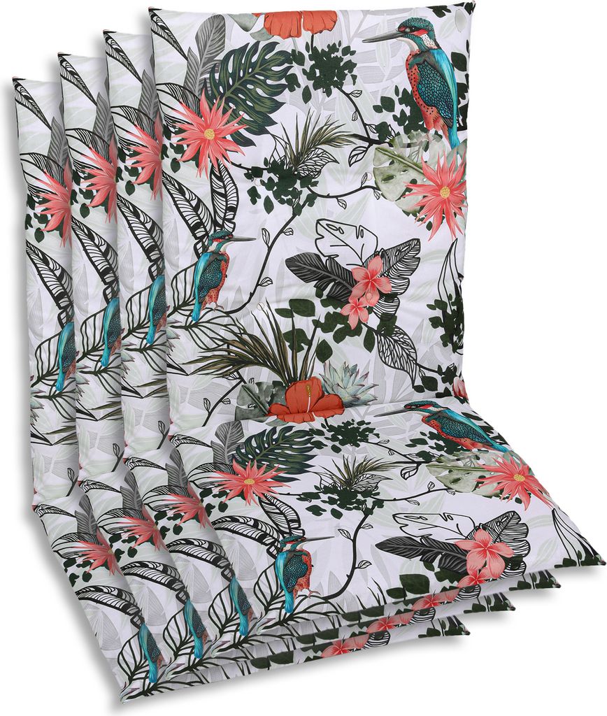 GO-DE Textil, Sesselauflage Mittellehner, 4er Set, Farbe: gruen, Maße: 108 cm x 48 cm x 5 cm, Rueckenhoehe: 60 cm