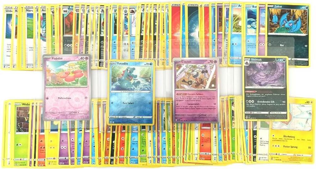 100 Pokémon-Karten - Deutsch - zufällig Sortiert und gemischt + 2 Reverse Holo + 2 Rare