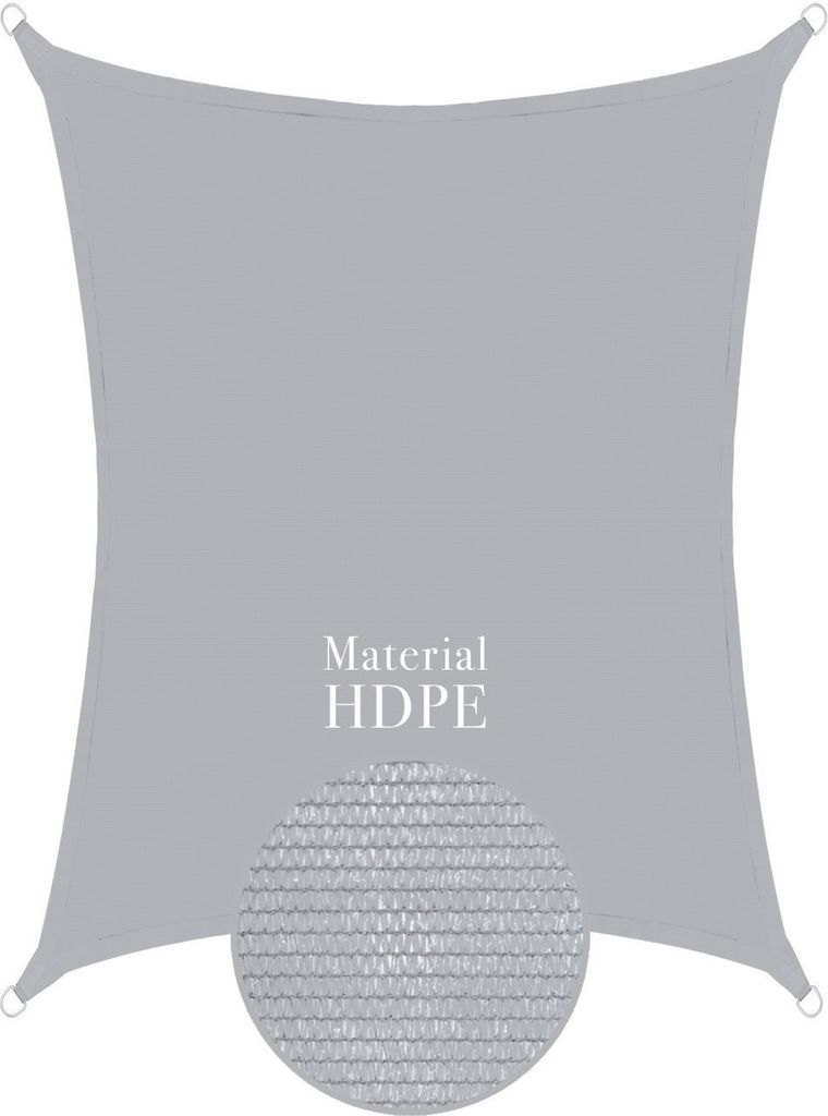 Sonnensegel 3x4m rechteckig - hellgrau - 100% HDPE - reißfest -luftdurchlässig-UV-Schutz - Silber Grau