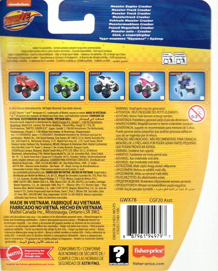Fisher-Price GWX78, Monstertruck, 3 Jahr(e), Metall, Kunststoff, Blaze, Grau Monster Engine Crusher