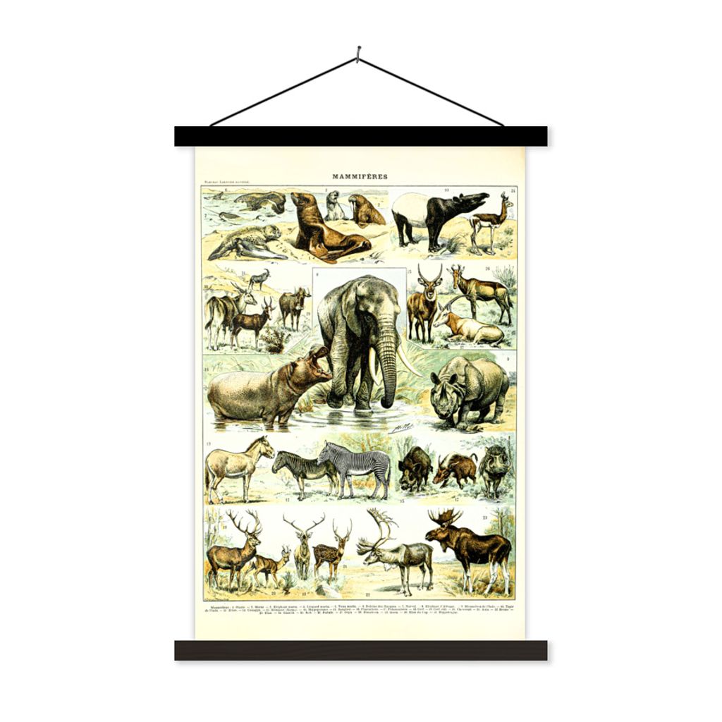 MuchoWow Textilposter Tiere - Elefanten - Hirsche 40x60 cm mit schwarzem Rahmen - Wanddekorationen