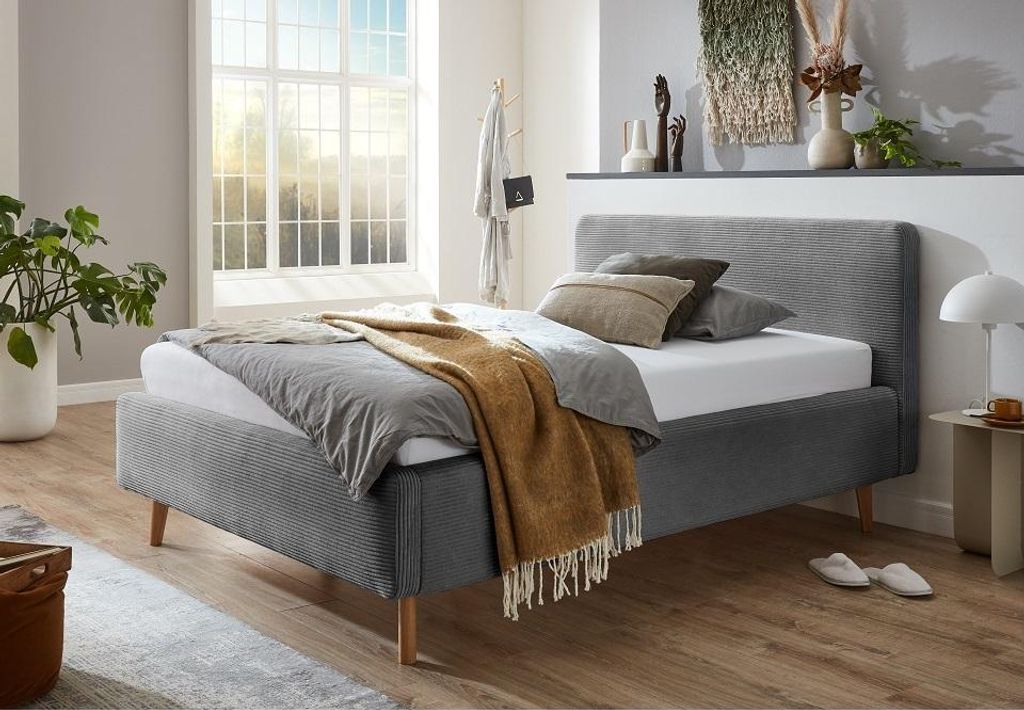 Polsterbett Madras 140x200cm Rippensamt - grau