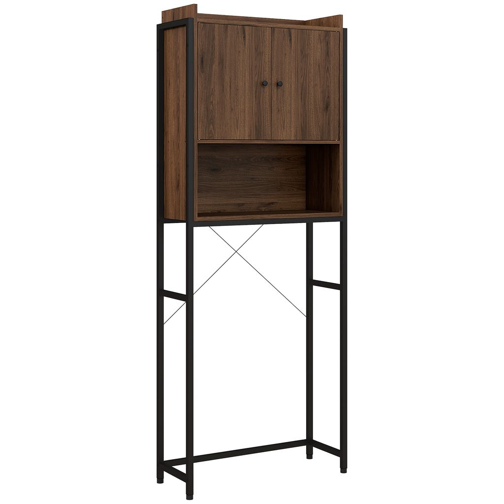 Kleankin Regal über WC Badezimmer Regalschrank 2 Türen und Nische – 68 x 25,5 x 172,5 cm braun schwarz