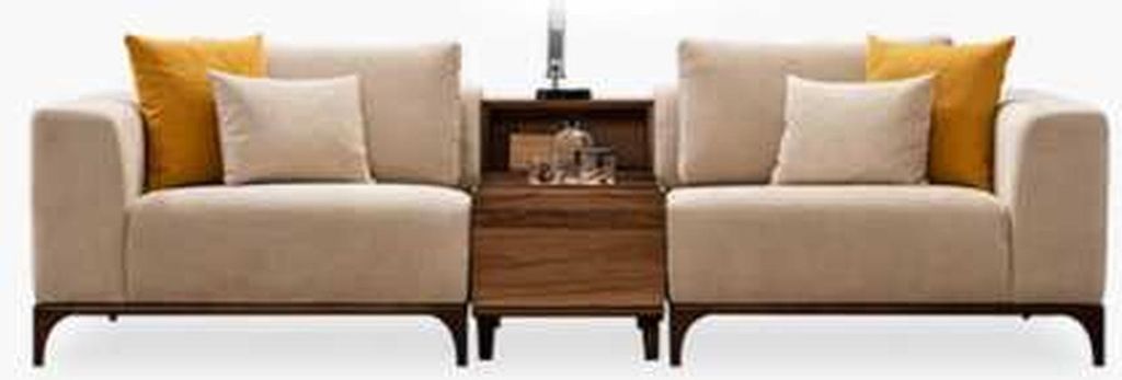 Luxus Wohnzimmer Sofa Modernen Design Holz mit Textilien Zweisitzer