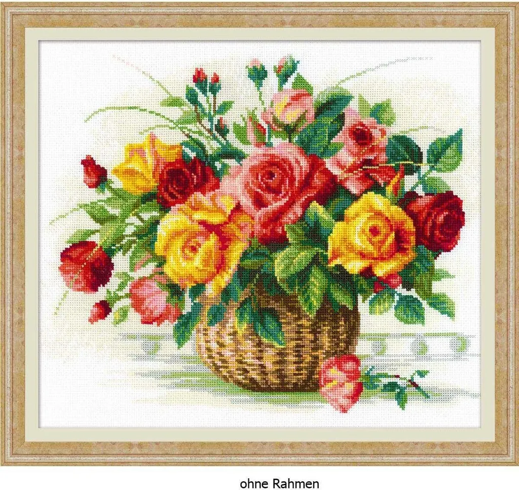 Kit point de croix Riolis pour décoration murale fleurs - Panier de roses