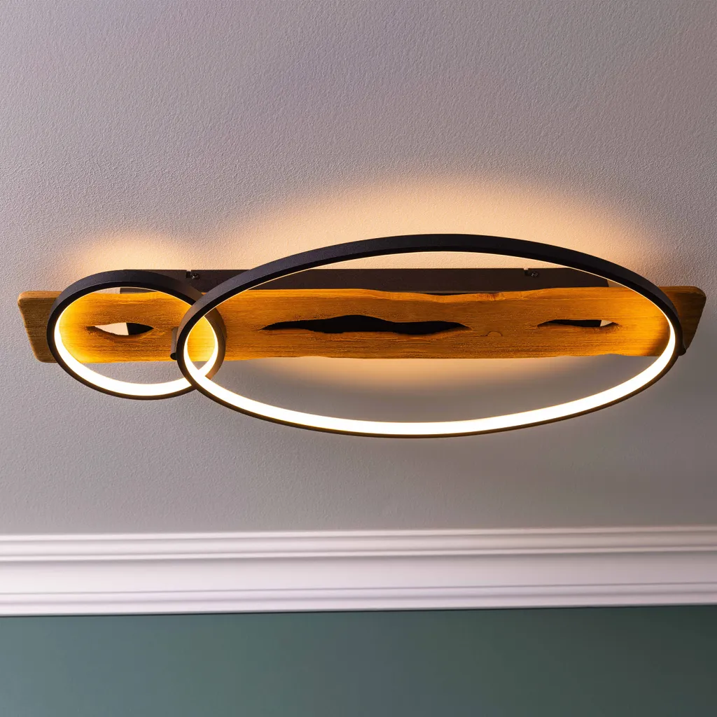 BRILLANTE Plafoniera LED 70x30cm Pirus legno/metallo nero/legno
