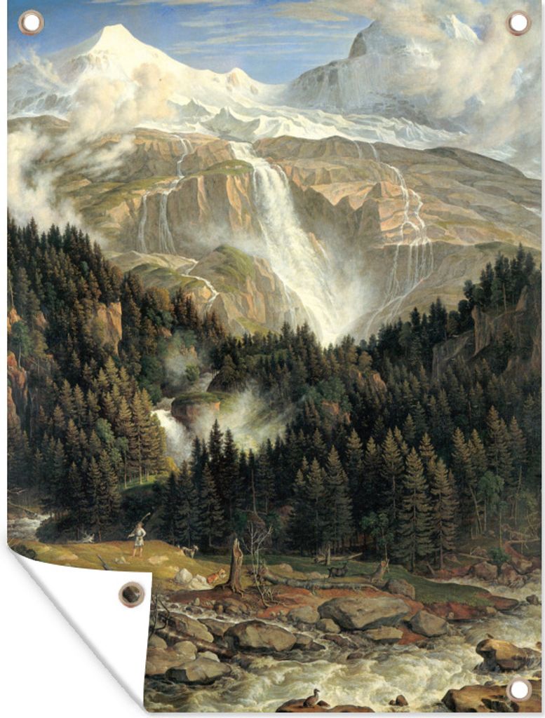 MuchoWow 90x120 cm Outdoor-Poster Gartendeko Sichtschutz Garten Poster für den Garten Der Schmadribachfall - Gemälde von Joseph Anton Koch