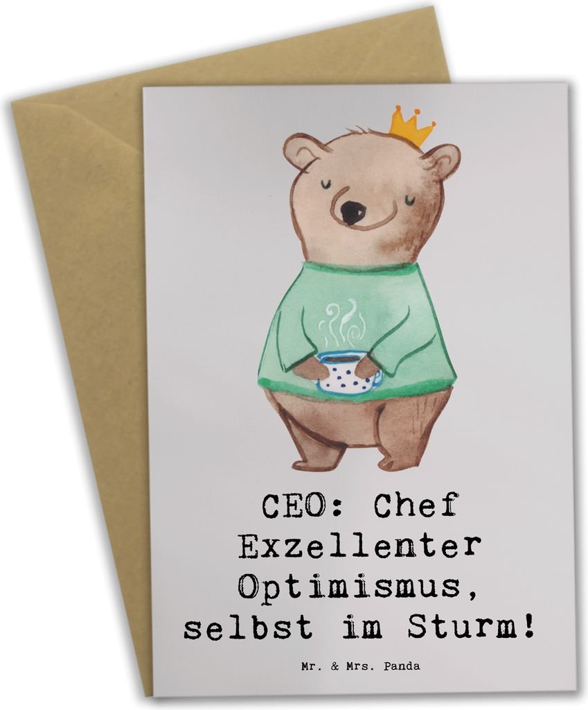 Mr. & Mrs. Panda Klappkarte CEO Optimismus - Grau Pastell - Geschenk, einladungskarten, osterkarten, Berufe, Humor, Motivation, Geschäftsstrategie...