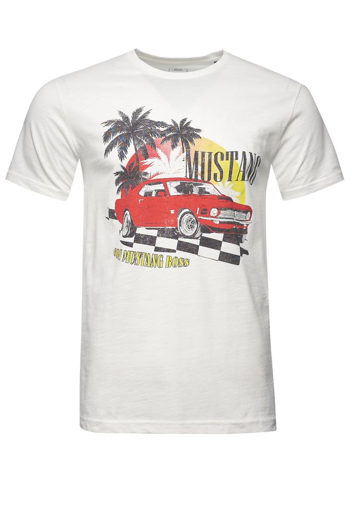 Recovered T-Shirt Ford Tropical Mustang mit angesagtem Ford Mustang-Aufdruck Ecru L