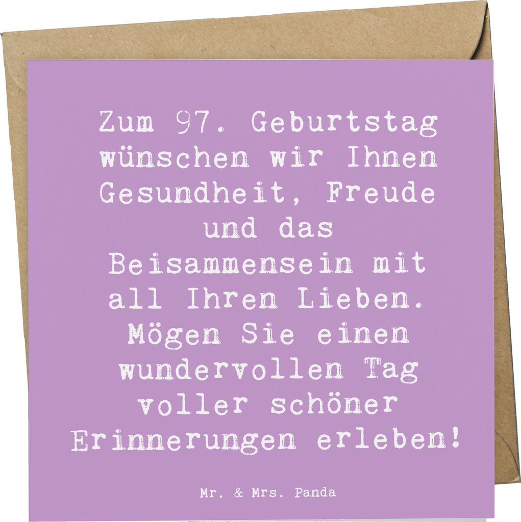 Mr. & Mrs. Panda Grußkarte Spruch 97. Geburtstag - Lavendeltraum - Geschenk, liebevolle Wünsche, Liebe, anlasskarte, Glückwunschkarte, Wohlbefin...