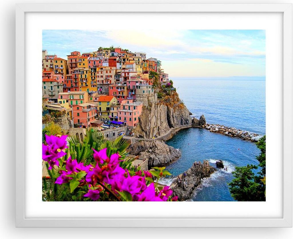 Gerahmtes Poster - Weißer Rahmen - Italien küste felsen landschaft - 50x40 cm - Wand Bild - Wanddeko - Wandbilder - Wandposter - Bilderrahmen - B...