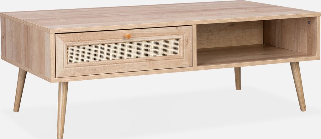 sweeek - Couchtisch mit Rattan-Geflecht 110 x 59 x 39 cm - Natur